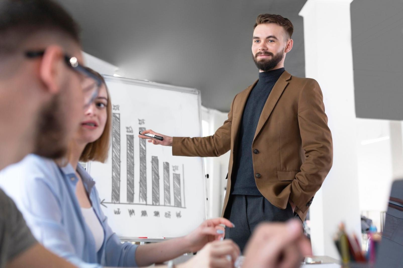 Erfolgreiche Startup-Gründer bei der Präsentation vor Investoren